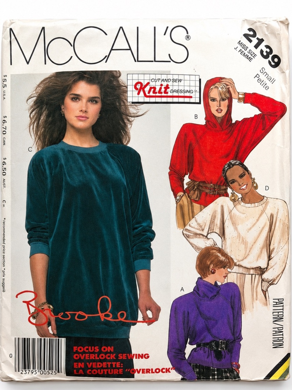McCall’s 2139 Vintage 1985 Knit Top Hoodie Sewing Pattern Small Petite
